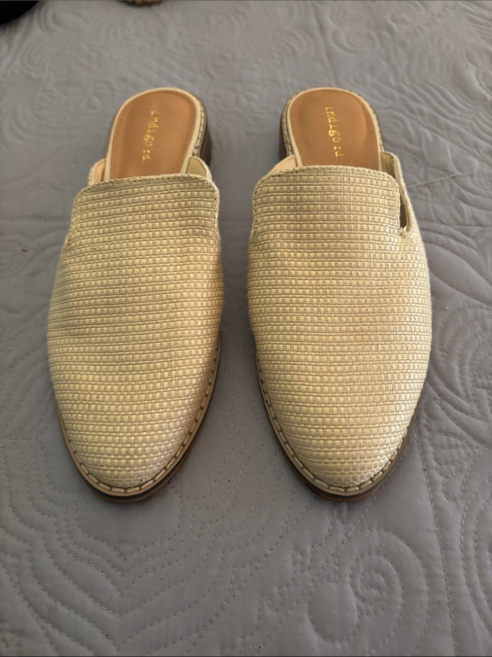 Cream Woven Slip-On Mules